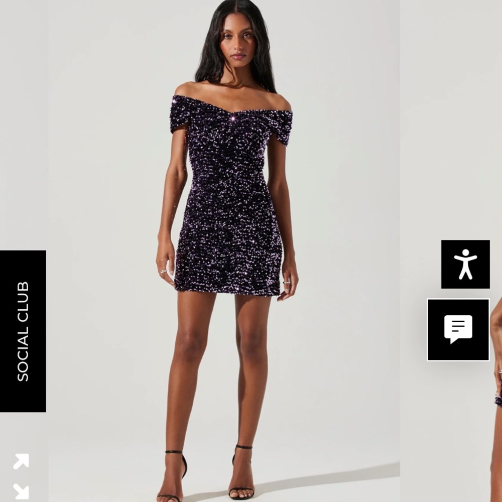 VICTORIA SEQUIN OFF SHOULDER MINI DRESS
